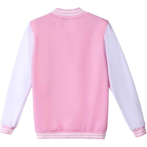 Veste universitaire rose clair et blanche, vêtement décontracté pour tous les jours, veste universitaire rose blush, style streetwear tendance - Product Image 3