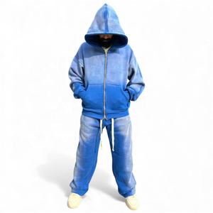 Conjunto Deportivo Unisex de Corte Regular, Estilo Urbano, Tejido Grueso, con Estampado Lavado Ácido, Elaborado con 100% Algodón, Resistente al Viento, para Otoño - Product Image 2