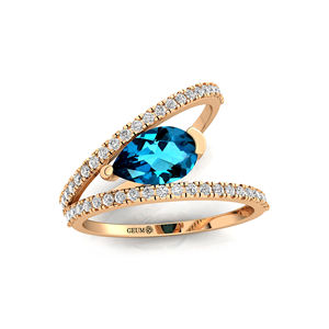 18kt เครื่องประดับพลอยสีโรสโกลด์ธรรมชาติสไตล์ลอนดอนสีฟ้าประดับเพชรแท้ทรงลูกแพร์ดีไซน์แบบย้อนยุค - Product Image 4