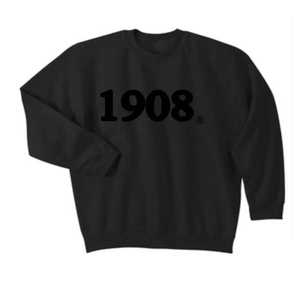 Sweat-shirt de sororité noir 1908 avec patch tonal en chenille, pull confortable pour femmes pour la mode universitaire, les vêtements décontractés et le style streetwear - Product Image 6