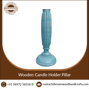 Candelabro de madera tallado a mano para el hogar y boda, Juego de 3 pilares, Color antiguo, blanco, azul, decorativo, de la India - Product Image 5