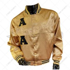 แจ็คเก็ตวาร์ซิตี้ผ้าซาตินแบบกำหนดเอง Alph@ รุ่น Winter ปิดด้วยกระดุม ปักตัวอักษรกรีก แขนเสื้อและชายเสื้อแบบริบตัดกัน ด้านหน้าแบบกลับด้านได้ - Product Image 1