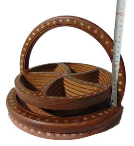 Round Shaped Collapsible <b>Wooden</b> Dry Fruit <b>Basket</b> Handcrafted 5-Partition Serving Tray for Snacks, Nuts & Sweets Foldable - Product Image 2