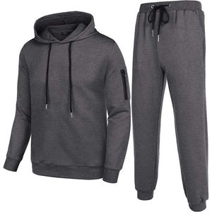 Custom Two Piece Set Men's Winter Hooded Joggers Suits Set Wholesale Polyester/Cotton Fleece <b>Grey</b> Color Tracksuits Sets - Product Image 1