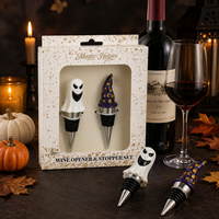 Coffret Cadeau Sorcier Fantôme d'Halloween – En Stock, Faible MOQ, Vente en Gros, Accessoires de Fête et de Bar, Ensemble de Bouchons de Bouteille de Vin