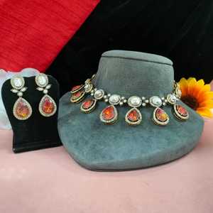 Conjunto de collar de piedra de fuego y circón victoriano para mujer, par con Sari, Lehenga y vestido, perfecto para bodas, ocasiones especiales - Product Image 2