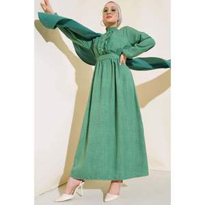 Robe en lin à volants Vert - Product Image 1