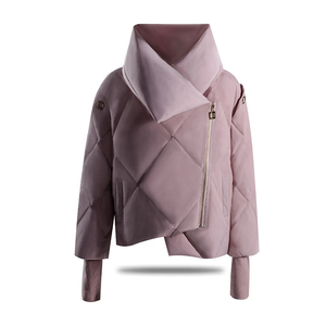 Women's Asymmetric <b>Quilted</b> <b>Jacket</b> With Scarf Collar Full Sleeve Winter Short Coat Polyester Wadding Zipper Closure Solid Color - Product Image 6