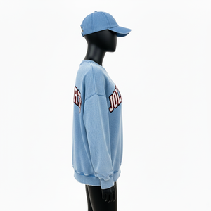 <b>Women</b> Sun Fade Sweatshirt Heavyweight Cotton Blend Fleece Vintage Washed <b>Blue</b> Relaxed Fit Custom Logo <b>Women</b> Basics Sweatshirts - Product Image 3