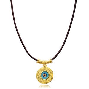 Rond En Cuir 22K Vintage Blue Eye Design Collier Charme En Gros Turc Fabriqué À La Main 925 Bijoux En Argent Sterling - Product Image 3