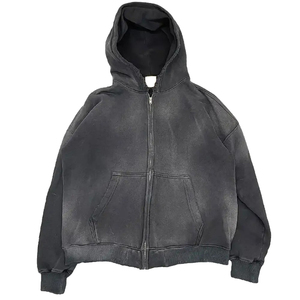 Sudadera con capucha para hombre de peso pesado de Color sólido personalizado de nueva moda en línea, sudaderas con cremallera de lavado ácido y hombro caído de gran tamaño de alta calidad - Product Image 2