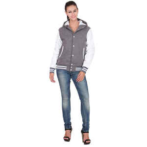 2025 tendance élégant gris blanc femmes Baseball Varsity vestes respirant hiver polaire avec coupe-vent à capuche haut pour les filles - Product Image 1