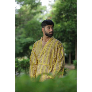 Men's Striped Boho Long Cotton Kimono <b>Robe</b> Breathable Lightweight Home Wear with Pockets One Size for <b>Beach</b> Resort Spa Outfit - Product Image 1