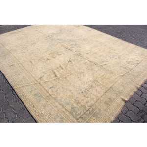 Turkish Rug, 9.6x12.1 ft Oversize Vintage Rug, <b>Brown</b> Blue Striped Rug - Product Image 2