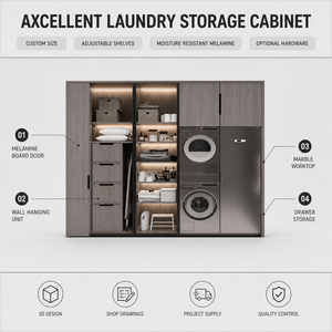 Fabrication de meubles sur mesure de haute qualité, armoire modulaire intégrée lave-linge/sèche-linge avec plan de travail en marbre <span class=keywords><strong>pour</strong></span> buanderie - Product Image 2
