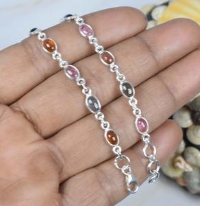 Octobre Pierre de Naissance Naturelle Multi Tourmaline 925 Sterling Silver Gemstone Réglable Bracelet Fait Main Cadeau Pour Anniversaire - Product Image 2