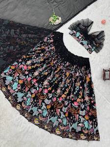 Fancy Faux Georgette Lehenga Choli con bordado de primera calidad y corte elegante diseñado para mujeres fiestas eventos y bodas - Product Image 2