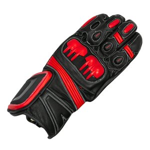 Genuine Leather Ventilated Motorbike Riding Gloves Motorcycle Auto Racing Wear Knuckle Armoured Red/Black Gloves For Unisex - Product Image 2