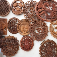 Bali sculpture en bois décor rustique pays prière Boho perles grand décor mural suspendu perles de ferme 58 pouces guirlande de perles en bois avec Ta