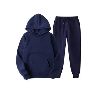 Unisex Winter Running Wear Set Solid Casual Custom Color 100% Cotton Fleece Tracksuit Hooded Sweatshirt Jogger Pants Breathable - Product Image 2