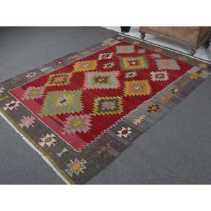 Alfombra Turca de 5.7x8.1 pies, Alfombra Grande Vintage, Alfombra de Lana con Puntos Rojos - Product Image 2