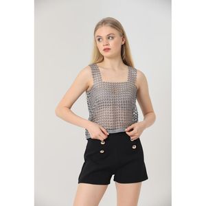 Laser Cut <b>Glitter</b> <b>Mesh</b> Wholesale Tank <b>Tops</b> - GRAY <b>GLITTER</b> - Product Image 4