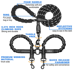 2-in-1 <span class=keywords><strong>Dual</strong></span>-Enredados <span class=keywords><strong>Dog</strong></span> Lead Rope Nenhum Emaranhado Melhor Aderência Reflexivo Nylon <span class=keywords><strong>Dog</strong></span> <span class=keywords><strong>Leash</strong></span> para Andar Sem Emaranhado - Product Image 2