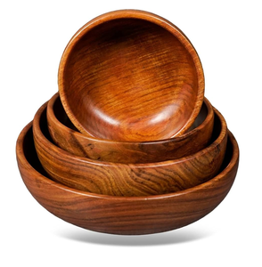 Excellent Quality Eco-Friendly Disposable Wood Serving Bowl Handicraft 4-Piece <b>Dessert</b> & Salad Bowl Set of Different Sizes - Product Image 1