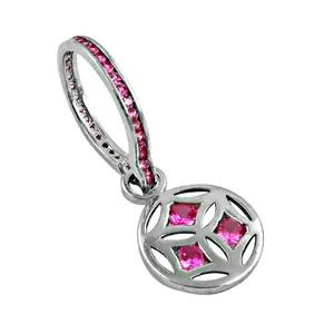 จี้เงินแท้ 925 ประดับพลอยทับทิมสีชมพู ชุบทอง 24K สไตล์โบฮีเมียนและศาสนา สีทอง 18K เครื่องประดับพลอย - Product Image 1