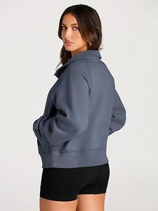 Sweat à capuche surdimensionné confortable pour femmes Logo personnalisé Sweat-shirt à demi-fermeture éclair Ourlet réglable Pull en polaire Coupe décontractée Salon Hiver - Product Image 5