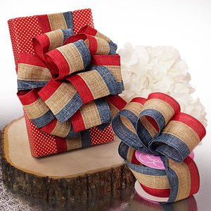 Red/Natural/Blue Striped Gift <b>Ribbons</b> for Decorative Use - Product Image 1
