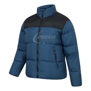 Blouson matelassé à capuche bleu et noir pour homme, chaud, pour l'automne, personnalisable (couleurs et logo avant) - Product Image 4