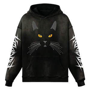 Sudadera con Capucha Estampada para Hombre, Diseño de Gato Negro, Ropa de Calle, Sudadera Informal de Algodón y Felpa para Invierno - Product Image 1
