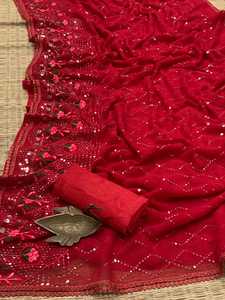 Calidad de exportación India Atractivo Hermoso Último vestido Georgette Sari Blusa con bordado Trabajo Exportador y proveedor indio - Product Image 3