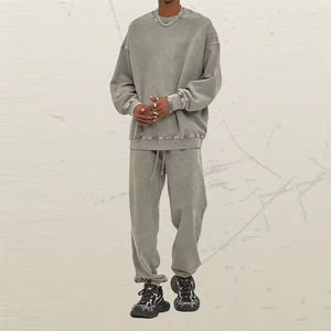 OEM Mens Crewneck Tracksuit Set | <b>Plain</b> <b>Sweatshirt</b> & Sweatpants | Custom Logo Casual Sportswear Outfit Wholesale 2025 - Product Image 5