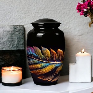 Top Vente Noir Coloré Feuille Émaillé Alliage Métal Urne Mémorial Cendres Conteneur pour Adultes Crémation Urnes Mémorial Cendres Pots - Product Image 6