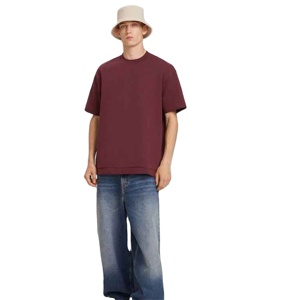 เสื้อยืดผ้าฝ้าย100% สีทึบสำหรับผู้ชายเสื้อยืดคอกลมทรงหลวมใส่โลโก้ตามสั่ง - Product Image 5