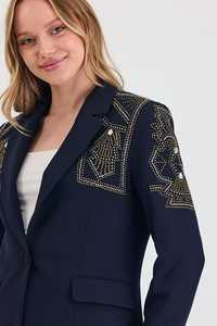 Ensemble de costume perlé marine pour femmes de qualité supérieure avec blazer et pantalon à épaules cloutées pour femmes vêtements de bureau tissés de luxe/prêt-à-expédier - Product Image 5