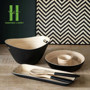 Meilleure vente 2025 Laque bambou salade ensemble en gros vaisselle bol assiette OEM couleurs emballage personnalisé du Vietnam fait à la main - Product Image 5