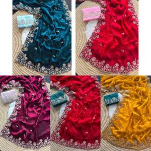 La ropa de fiesta de mujer elegante más atractiva del diseñador indio, Sari, hermoso diseño bordado, tela de seda espacial, estilo tradicional - Product Image 4