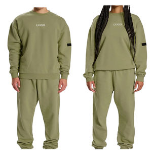 Vente en gros de survêtements uni en coton épais pour hommes, ensemble deux pièces de jogging de gymnastique personnalisé pour hommes avec logo - Product Image 2