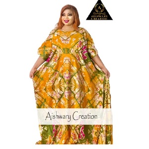 Handmade Tie Dye Kaftan Dress for Women Floor Length Lace Loose Fit Woven Rayon Fabric Natural Waistline Resort Beach Style - Product Image 1
