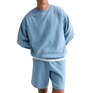 Sudadera informal con cuello redondo personalizada para hombre, conjunto de pantalones cortos con cordón de algodón de rizo de manga larga - Product Image 6