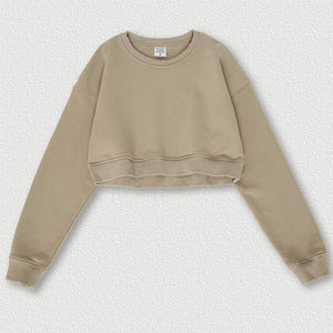 Sudadera con Capucha de Algodón 100% Lavada a la Piedra, Talla Grande para Mujer, Sudadera Corta Estilo Spice Girl con Cuello Redondo, Sudadera Cálida de Invierno - Product Image 4