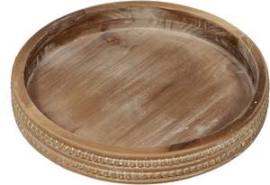 Plateau rond en bois de 2 '', plateau décoratif rond en bois blanchi à la chaux, plateau décoratif rustique de ferme, parfait pour le rangement - Product Image 4