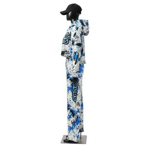 Chándal de Mujer Premium de Poliéster y Elastano con Forro Polar de 280 GSM, Sudadera Corta con Estampado Azul y Blanco, Logotipo Personalizado, Tallas Grandes - Product Image 3