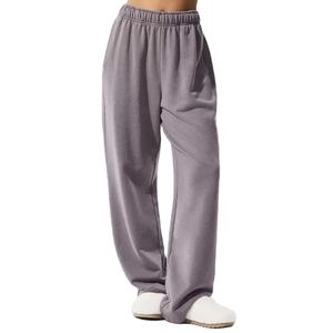 Pantalones de chándal holgados ecológicos con parte delantera plana personalizados OEM para mujer, pantalones deportivos informales de pierna ancha con cordón de cintura alta para correr - Product Image 4