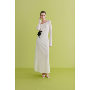 ABOLI robe asymétrique noir et blanc robes à manches longues pour femmes blanc ANT élégant vêtements pour femmes printemps 2025 du Vietnam - Product Image 1