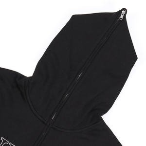 Sudadera con capucha de algodón grueso de alta calidad para hombre con cremallera, estampado de diamantes de imitación personalizado, bajo sin rematar y teñido liso para uso casual de invierno - Product Image 4