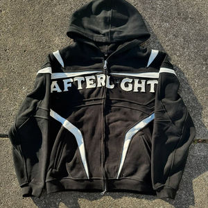 Conjunto de chándal con capucha y pantalones de chándal para hombre, ropa de calle de invierno con cremallera completa y parche impreso con logotipo personalizado, 100% algodón - Product Image 3